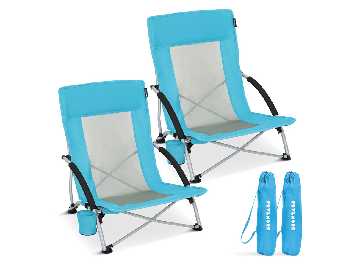 TRVLMORE Beach Chair Low Blue strandstoel - Set van 2 - Obelink.nl