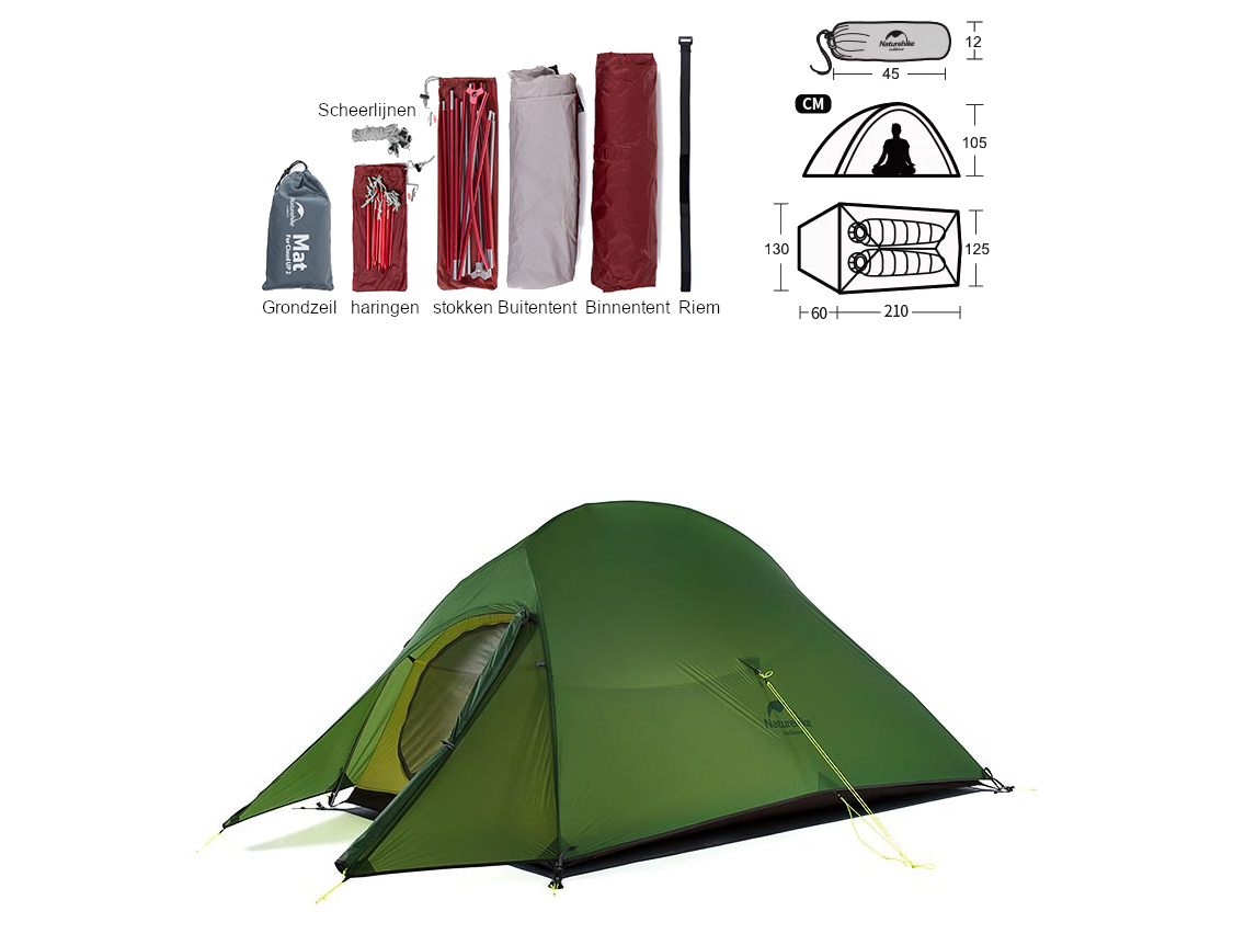 Naturehike Cloud Up 2 Upgraded 2 persoons tent - White - Obelink.nl