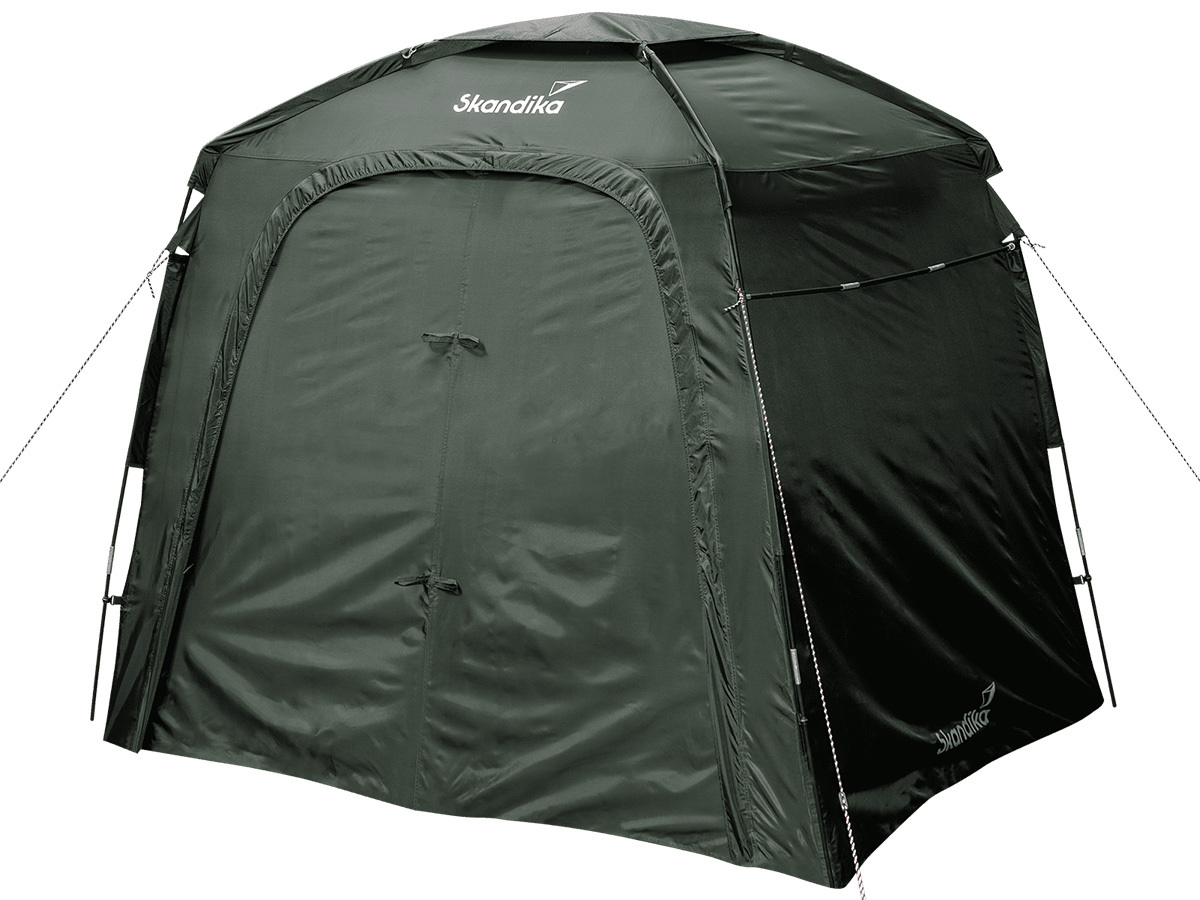 Outsunny Douchetent voor 2 Personen Toilettent met Transporttas 3 Deuren 2 Ramen Camping Omkleedtent Kleedkamer Opbergtent Lichtgrijs Grijs
