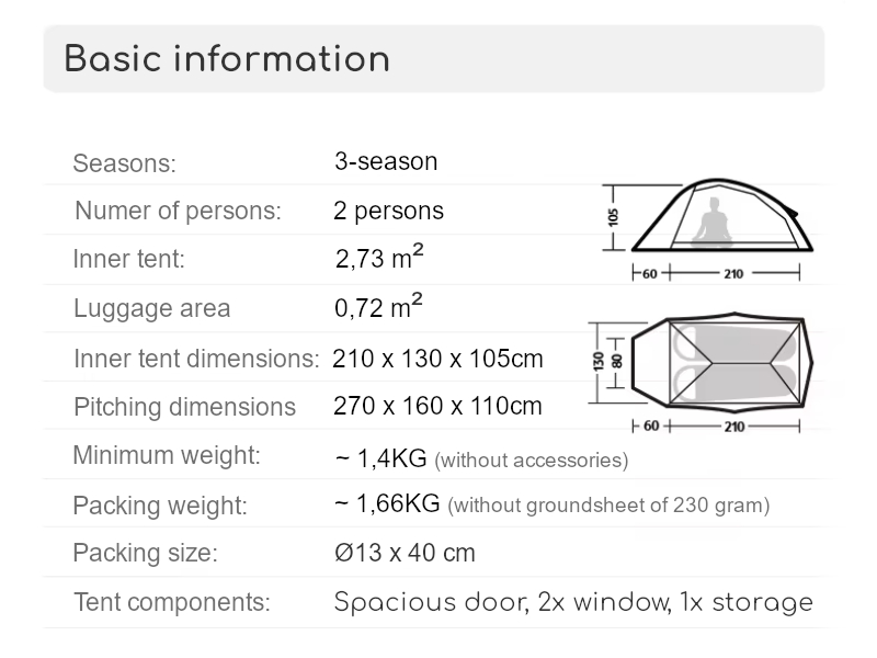 Naturehike Cloud Up Pro Tent voor 2 personen, lichte campingtent, eenvoudige opbouw, winddicht en waterdichte koepeltent voor outdoor, reizen, trekking