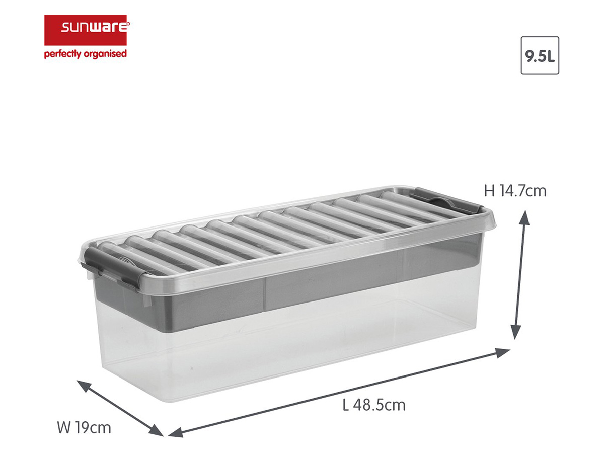 Sunware Q-line 9,5 liter Grey opbergbox met inzet - 4 stuks