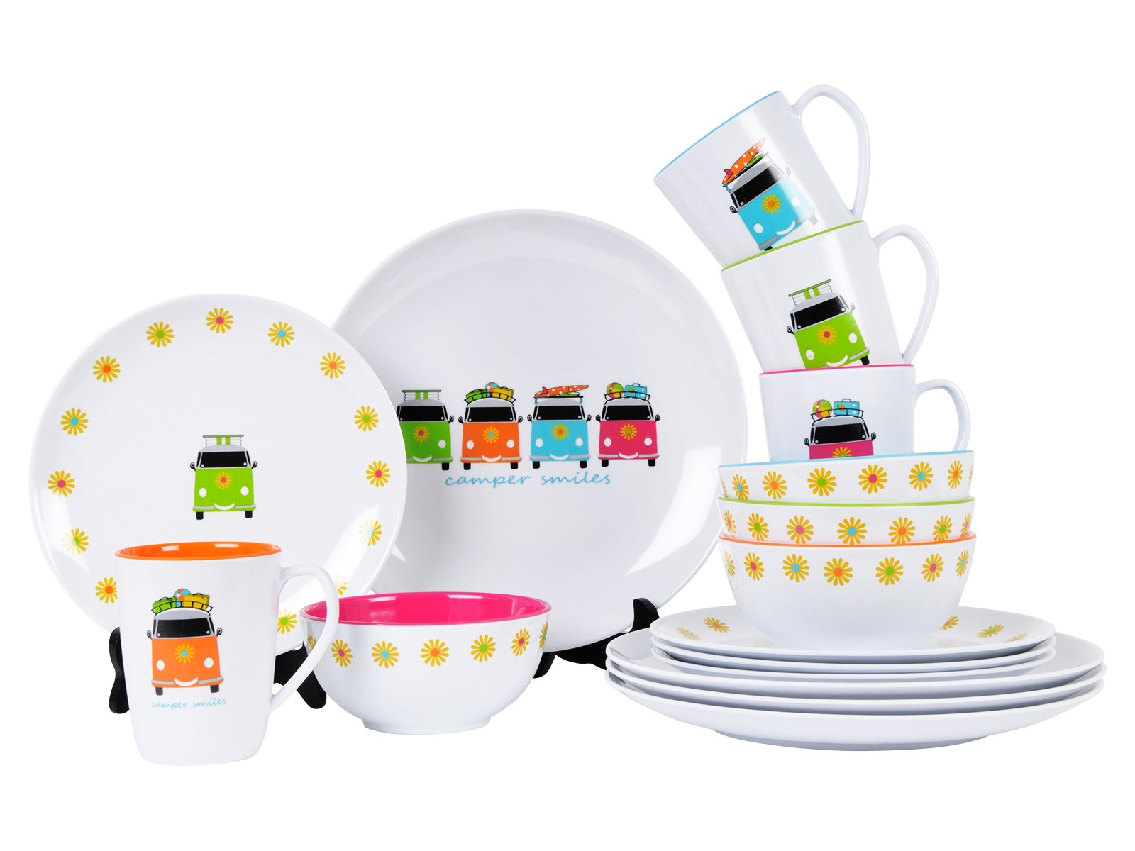 Moritz Melamine campingservies, set voor 4 personen, Stone Curry 4 Tiamo glazen, waterglazen, tafelservies, picknick, BBQ, kookgerei